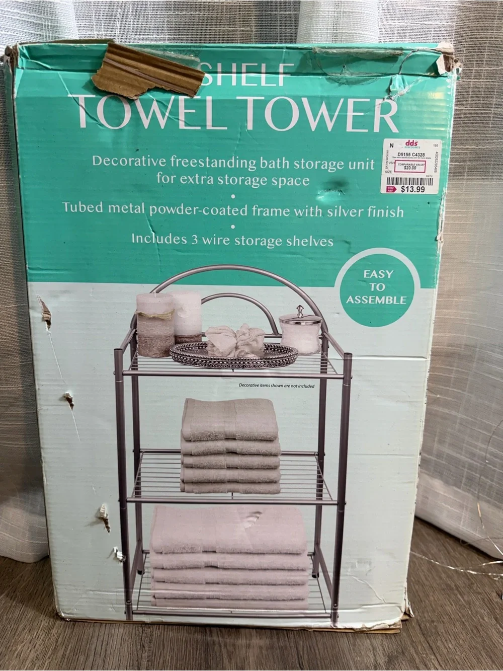 Silver Freestanding 3-Shelf Towel Tower Bath Storage Organizer